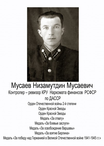 Мусаев Низамутдин Мусаевич – контролер–ревизор КРУ МФ СССР