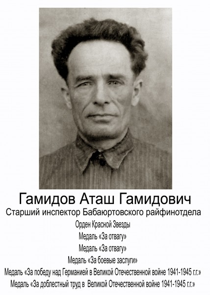 Гамидов Аташ Гамидович – старший инспектор Бабаюртовского райфинотдела